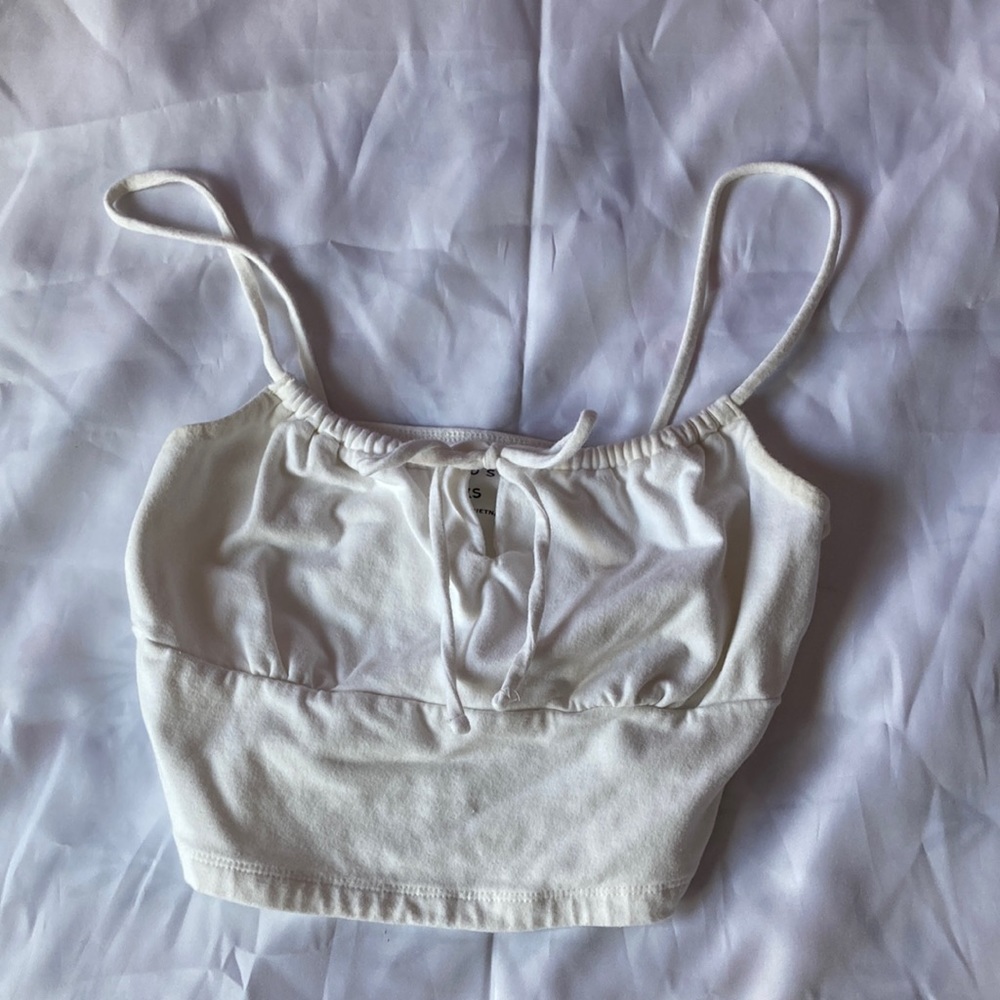 Aeropostale Seriously Soft Keyhole Tie Cropped White Tank
